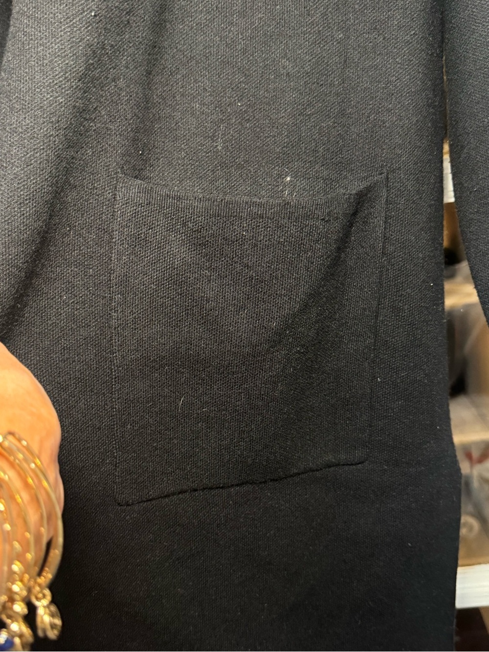 Black Open-Front Long Cardigan with Patch Pockets Slits Cover up, sweater - Picture 9 of 12